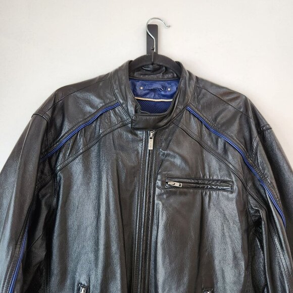 Wilsons Leather Jacket Black M. Julian Bomber Jacket Blue Stripe Men's L - Picture 3 of 10